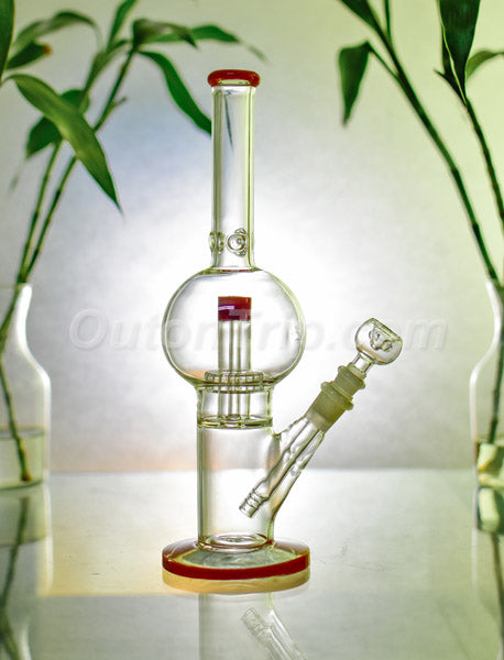 14 Inch Straight Tube Bulb Assorted Colors Bong with UFO Percolator (Discontinued)