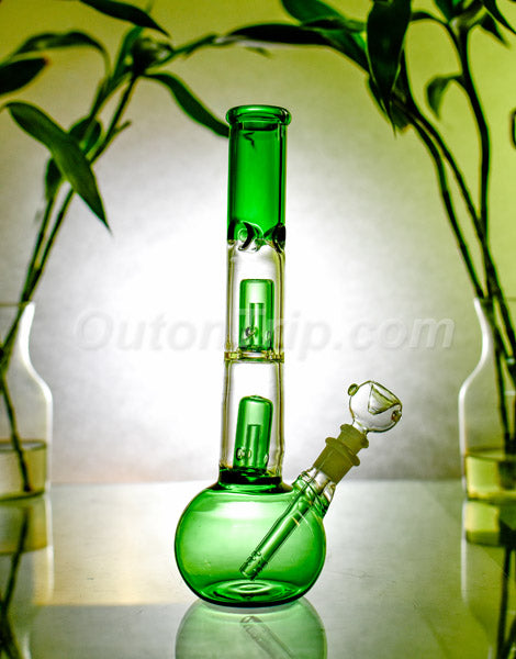 12 Inch Straight Tube Bulb Assorted Colors Bong with Double UFO Percolator (Discontinued)