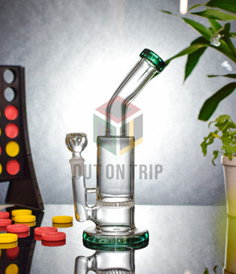 10 Inch Bent Neck Glass Assorted Colors Bong with Honeycomb Percolator