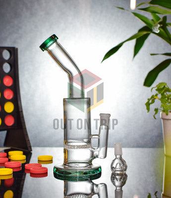 10 Inch Bent Neck Glass Assorted Colors Bong with Honeycomb Percolator