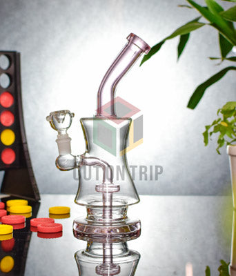 10 Inch Bent Neck  Assorted Colors Bong with Slit Percolator