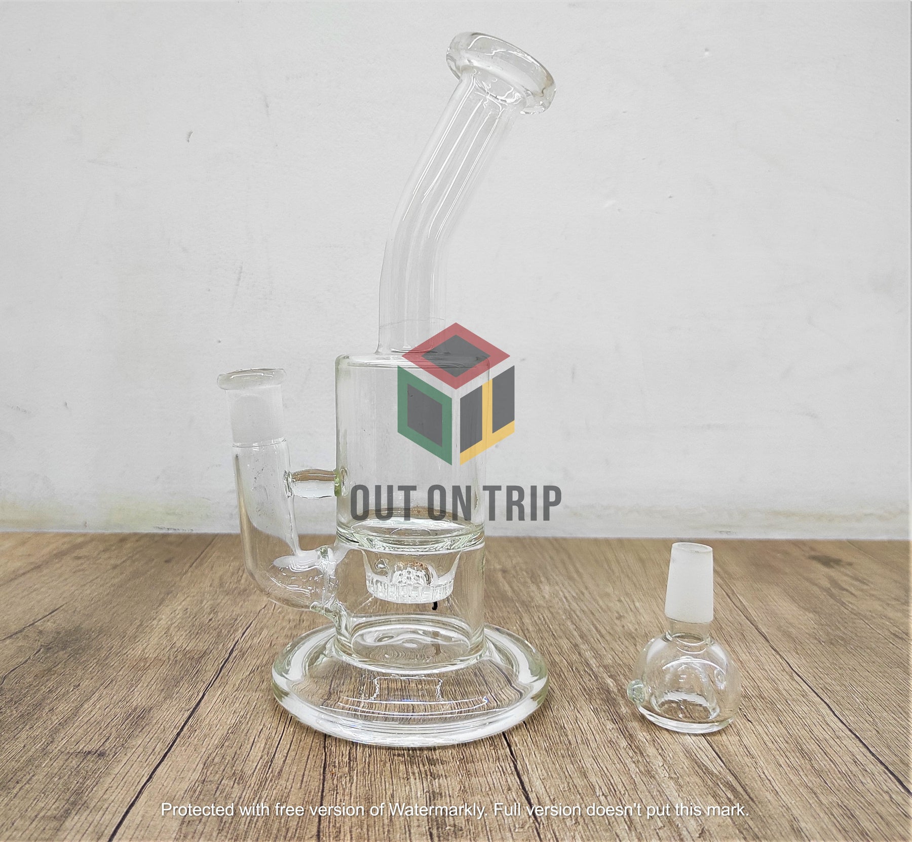 8 Inch Assorted Colors Bong with Bent Neck and Honeycomb Percolator (Discountinued)