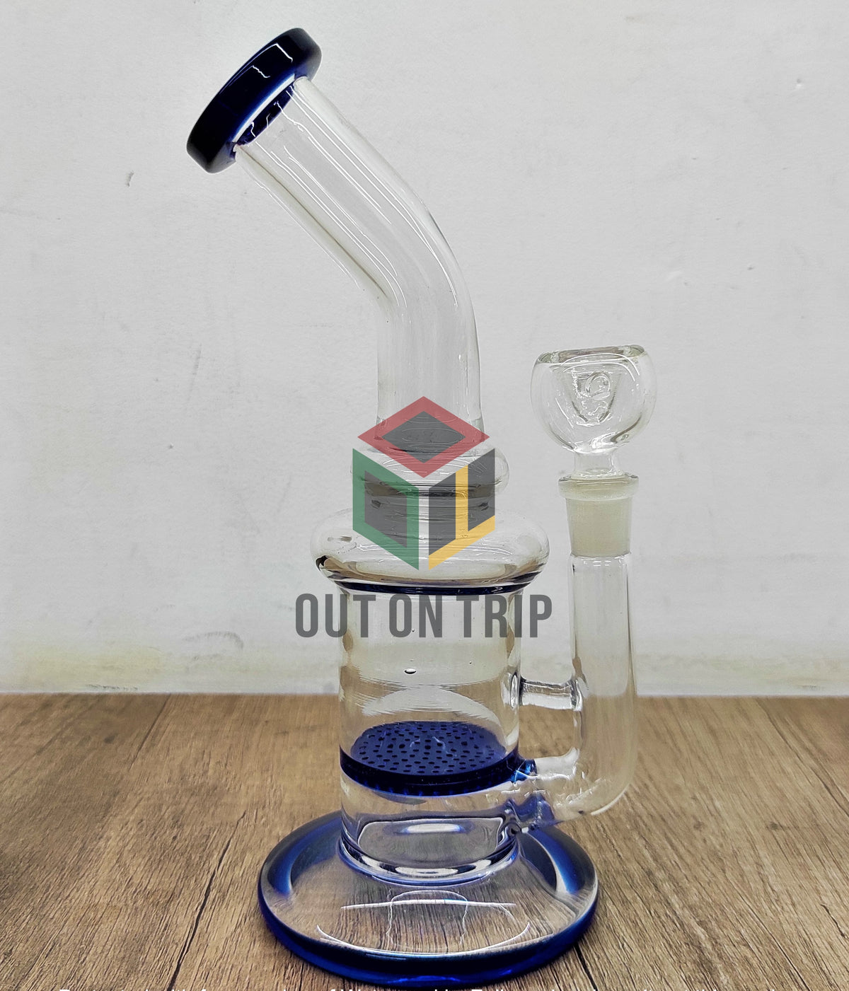 10 Inch Bent Neck Glass  Assorted Colors Bong with Honeycomb Percolator (Discontinued)