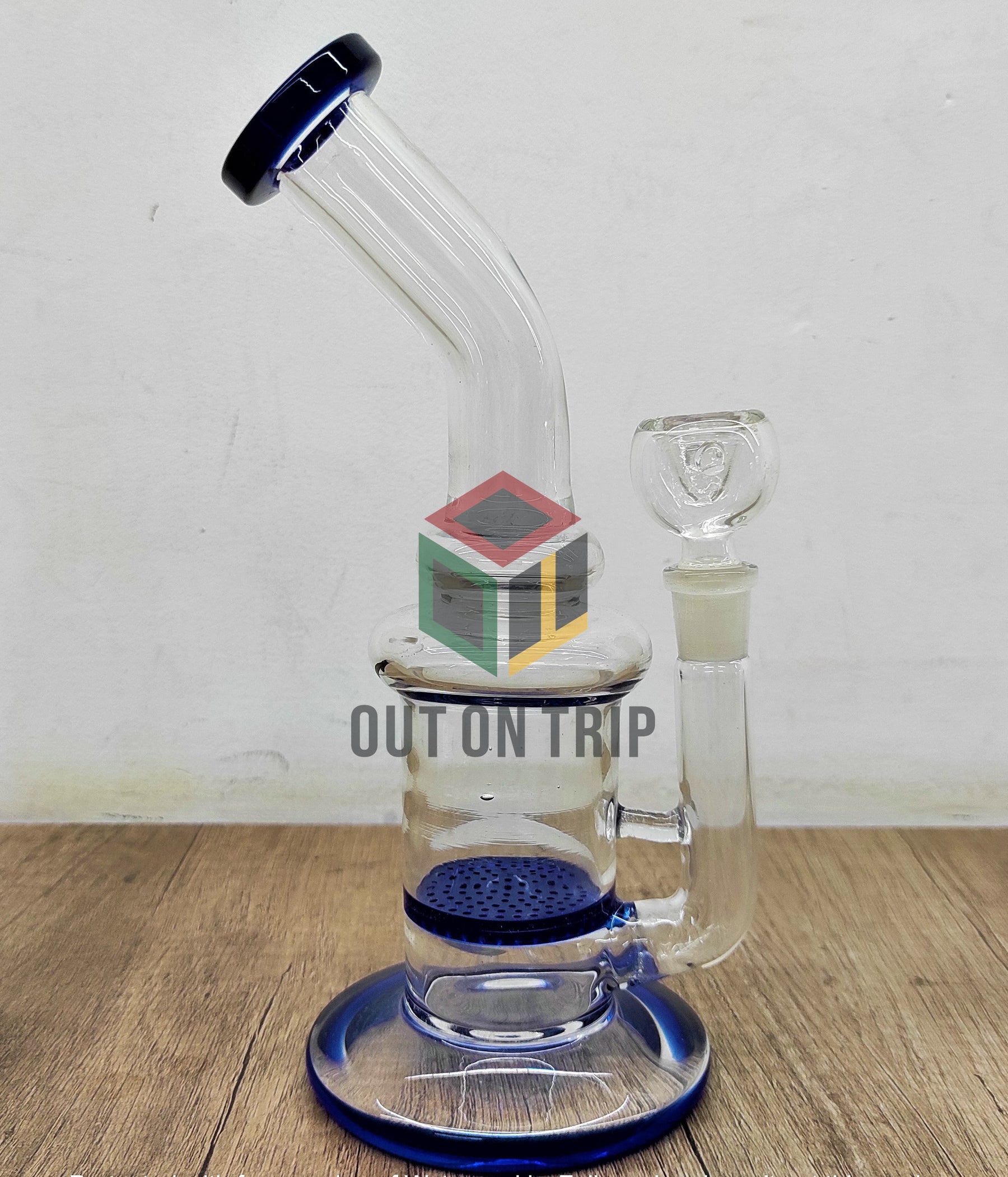 10 Inch Bent Neck Glass Assorted Colors Bong with Honeycomb Percolator (Discontinued)