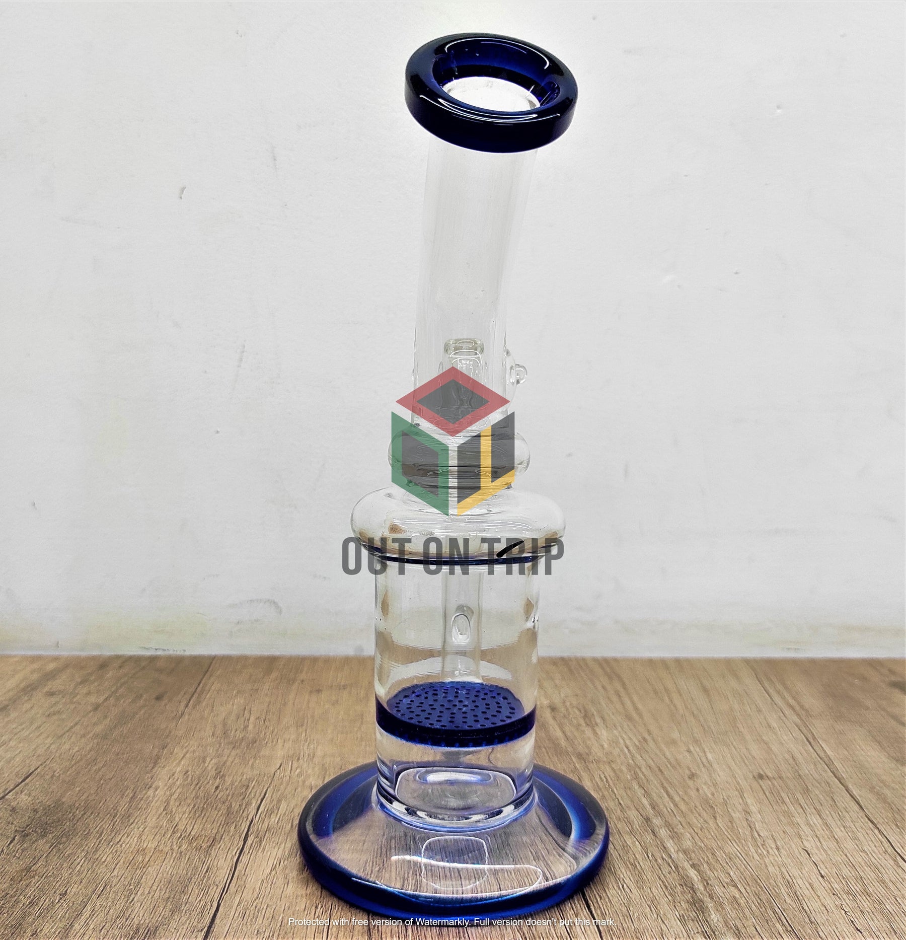 10 Inch Bent Neck Glass Assorted Colors Bong with Honeycomb Percolator (Discontinued)