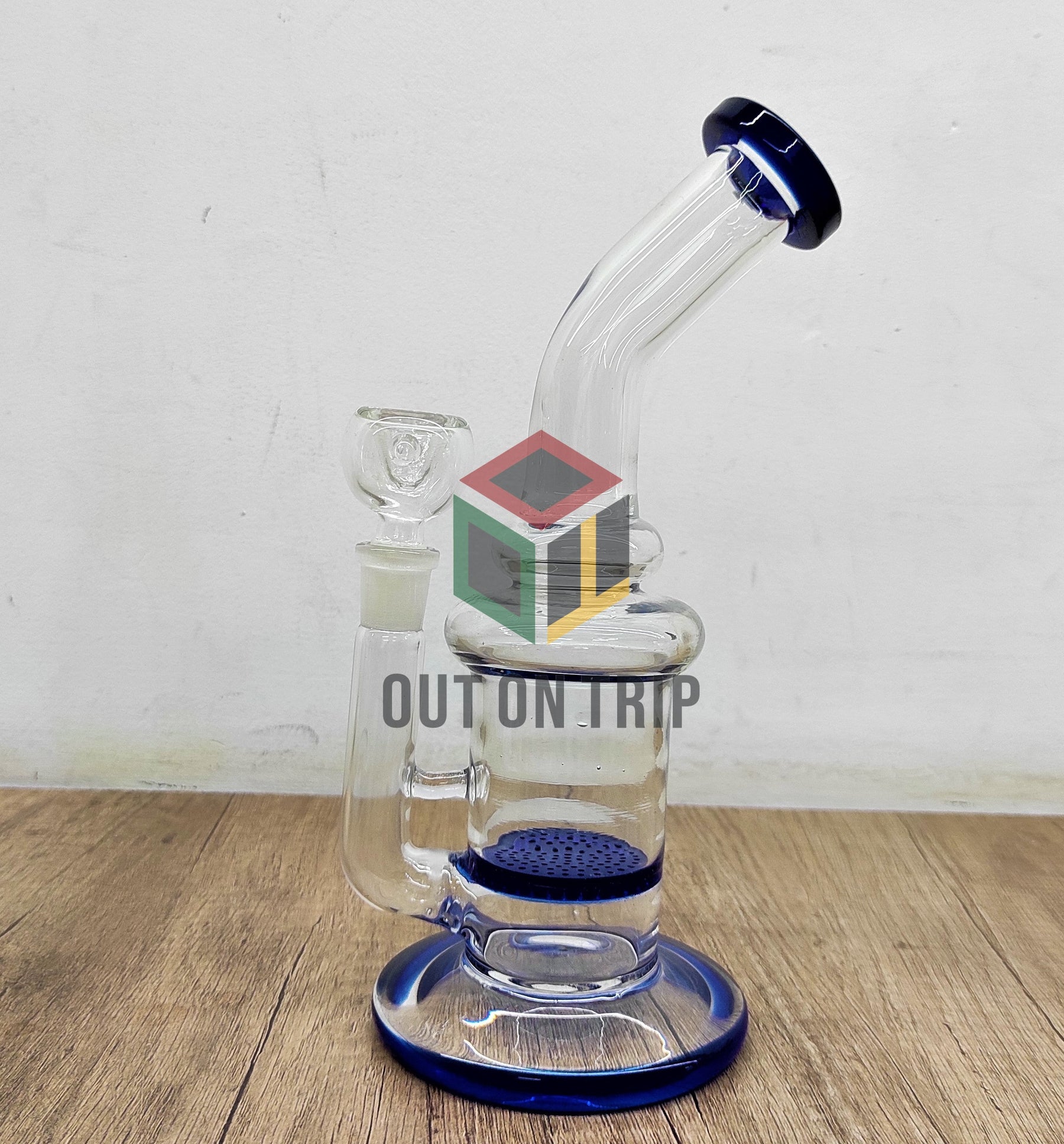 10 Inch Bent Neck Glass Assorted Colors Bong with Honeycomb Percolator (Discontinued)