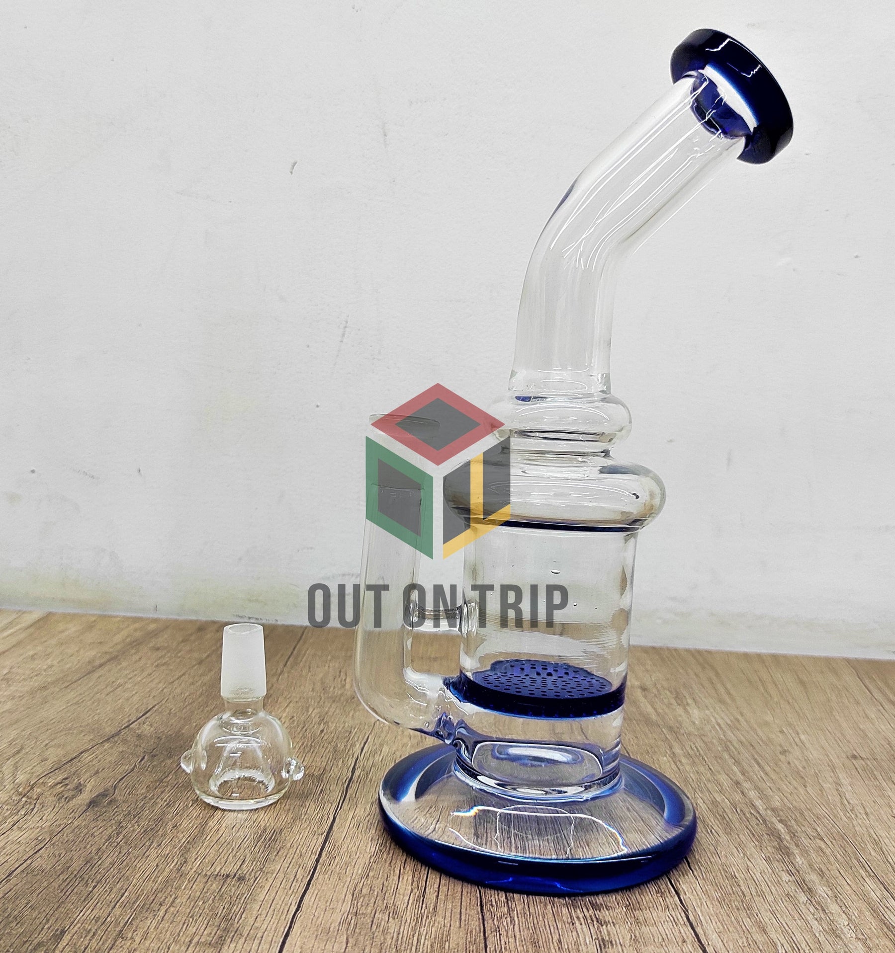10 Inch Bent Neck Glass Assorted Colors Bong with Honeycomb Percolator (Discontinued)