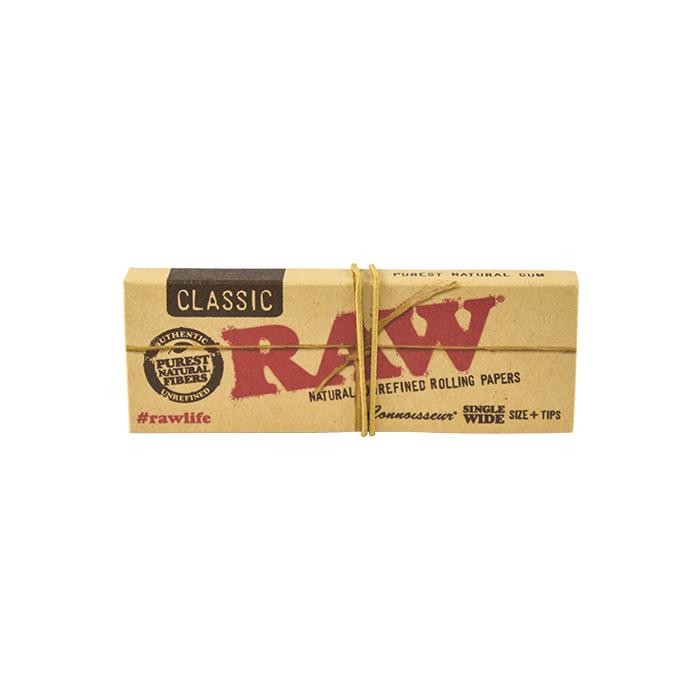 RAW Classic Connoisseur - SINGLE WIDE Rolling Papers with Tips