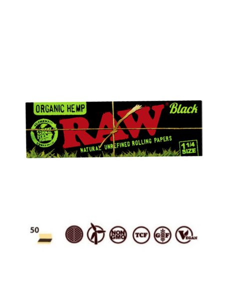 RAW Cones Black 1-1/4 Size | 50 Pack | Natural Pre Rolled Rolling Paper