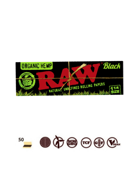 RAW BLACK ORGANIC Rolling Paper 1 1/4 - 50 Leaves