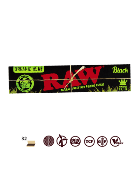 Raw Black Organic Rolling Paper King Size Slim - Unbleached, Natural, and Chemical-Free