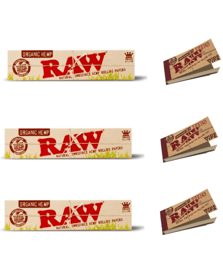 RAW Organic Rolling paper + Raw Wide Tips - Set of 6