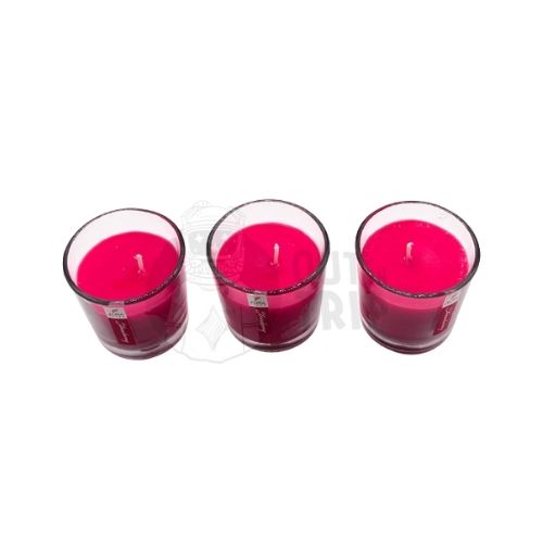 Aura Decor Gift Set of 3 Fragrance Votive Glass Candles (Burning Time 12 Hours Each) (Strawberry)