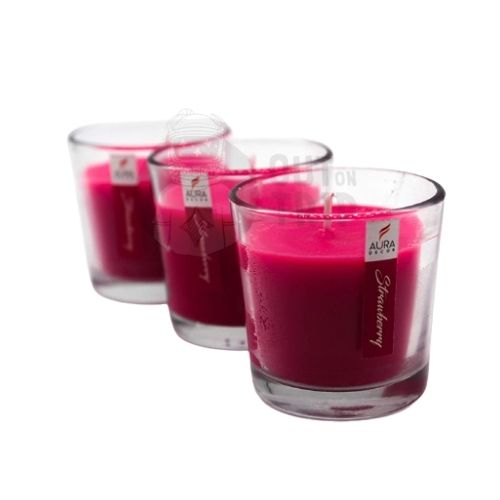 Aura Decor Gift Set of 3 Fragrance Votive Glass Candles (Burning Time 12 Hours Each) (Strawberry)