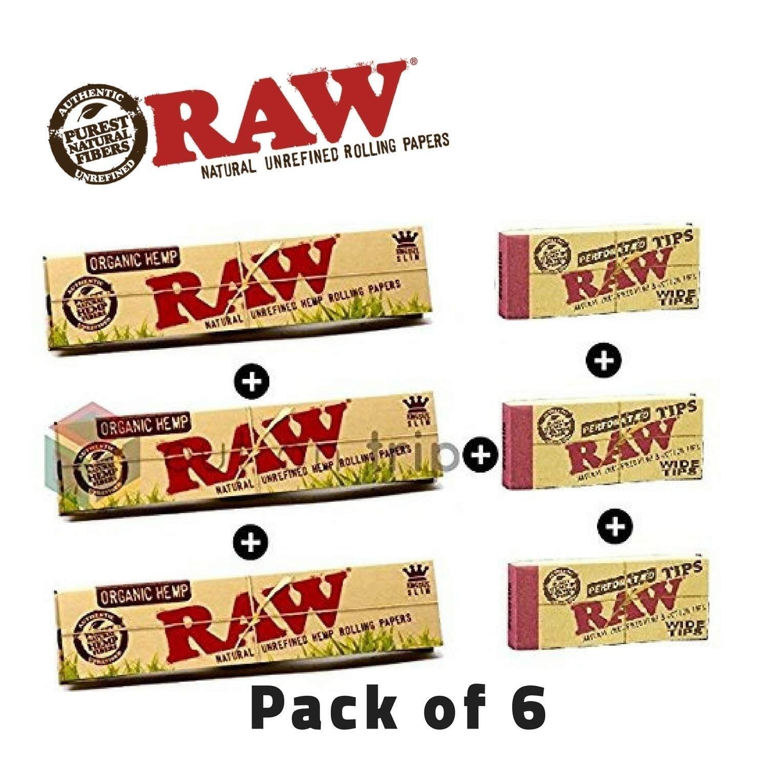 RAW Organic Rolling Paper with RAW Wide Perforated Tips - Set of 6