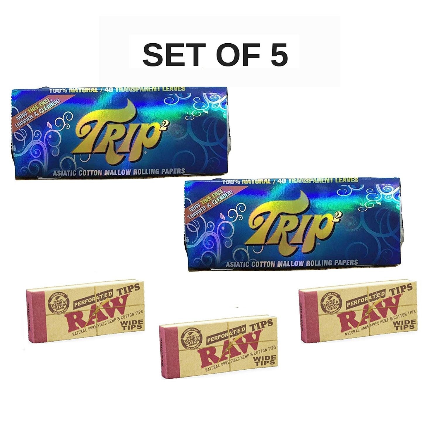 Trip2 Rolling Paper with RAW Wide Tips - Set of 5