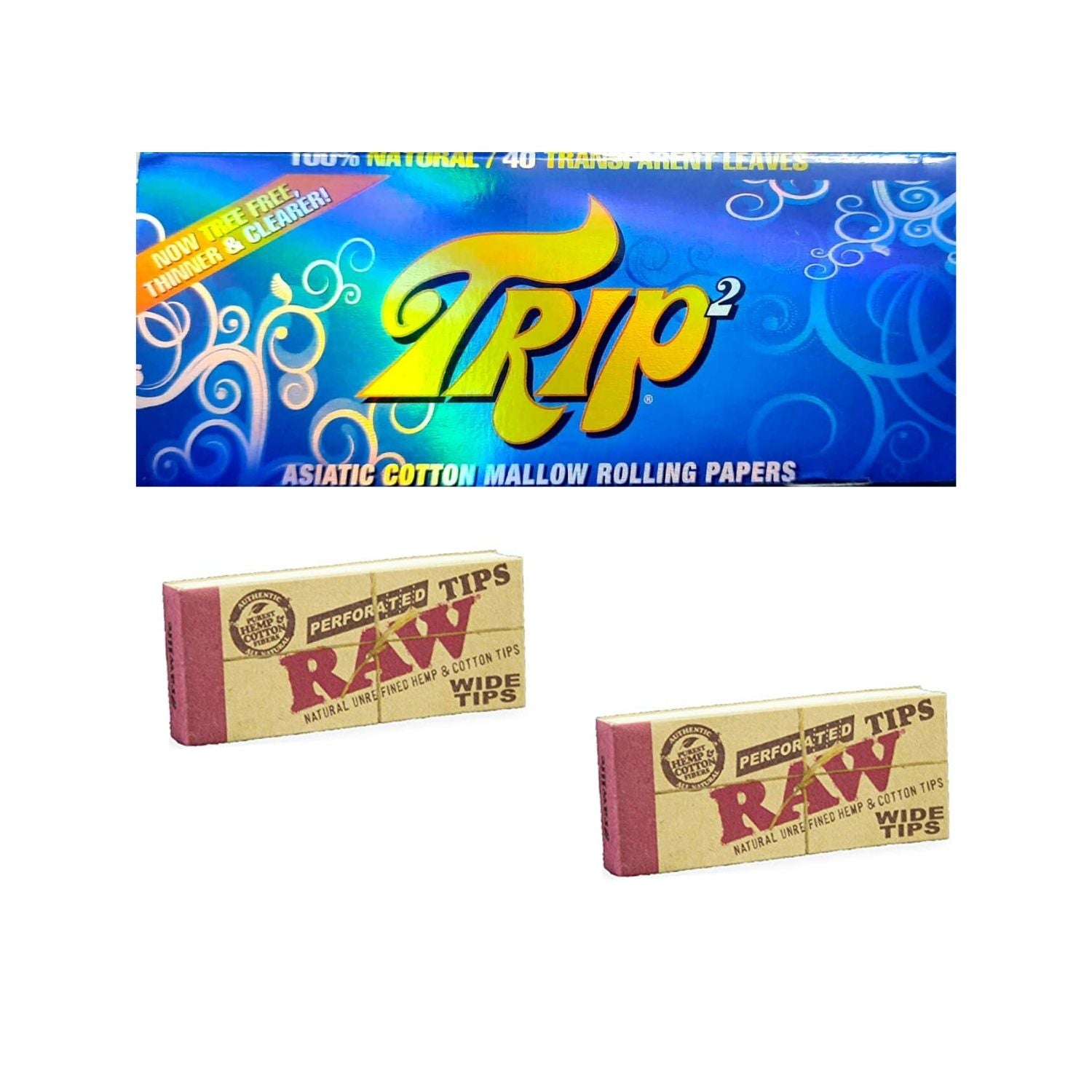 Trip2 Rolling Paper with RAW Wide Tips - Set of 3