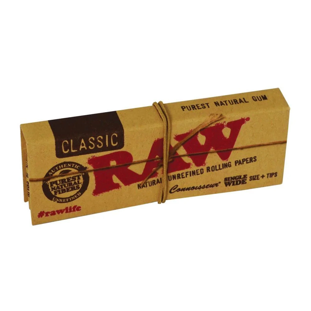 RAW Classic Connoisseur - SINGLE WIDE Rolling Papers with Tips