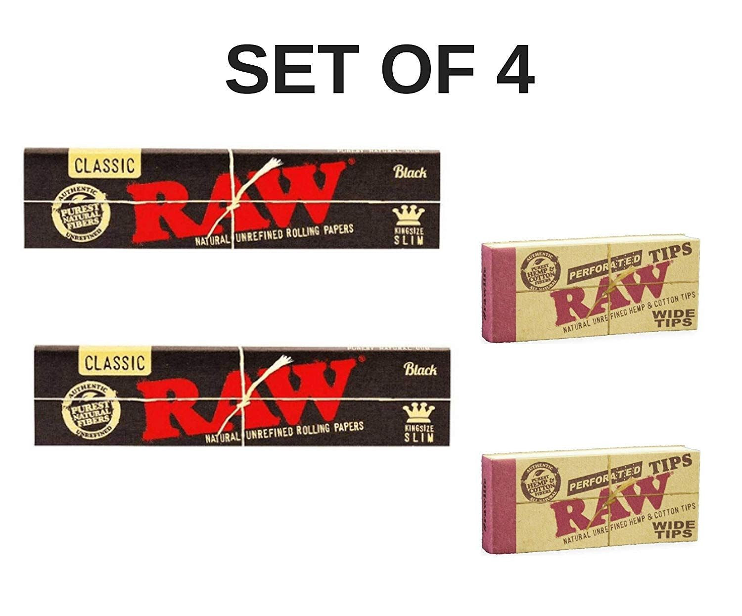 RAW Black Rolling Paper with RAW Wide Perforated Tips - Set of 4