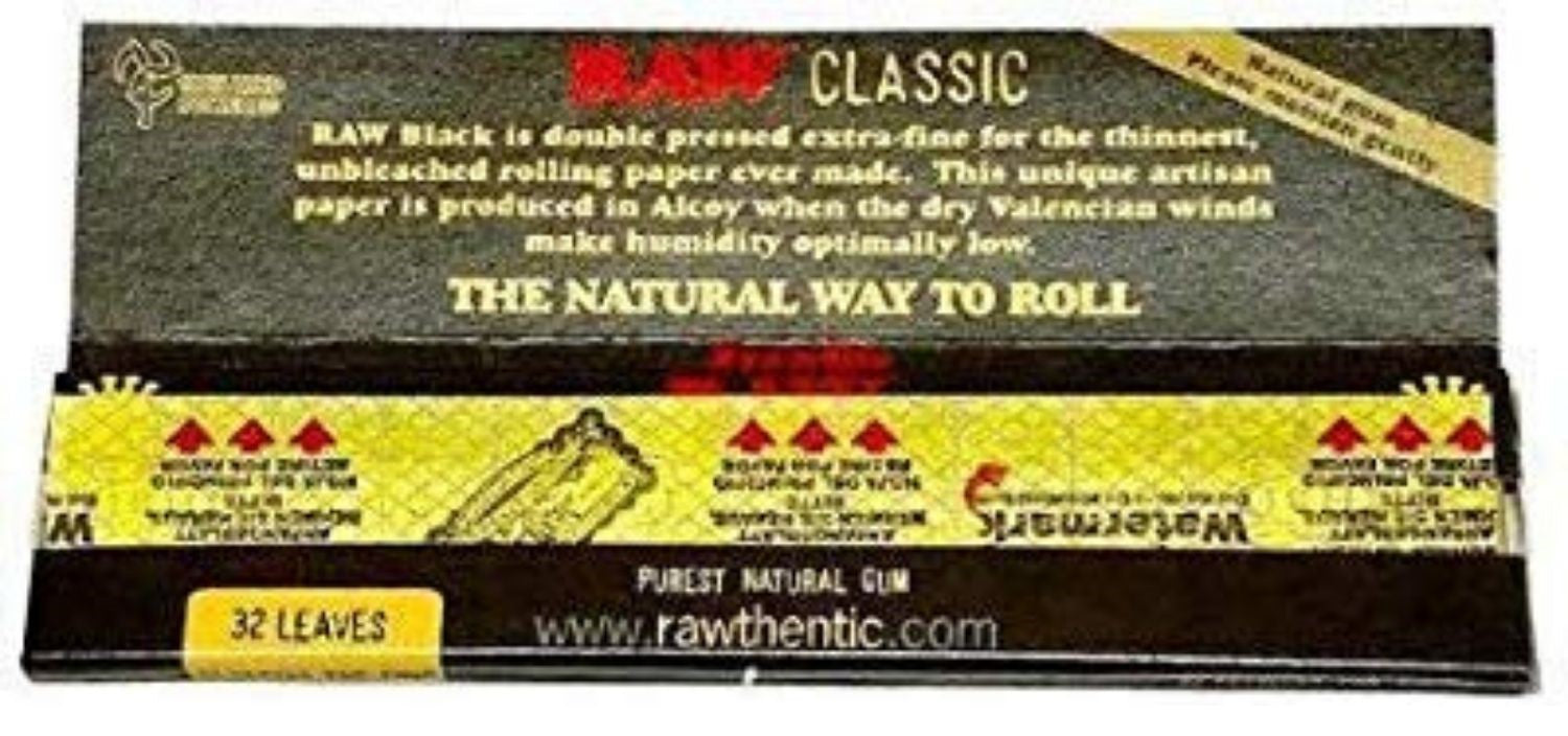 RAW Black Rolling Paper with RAW Wide Perforated Tips - Set of 4