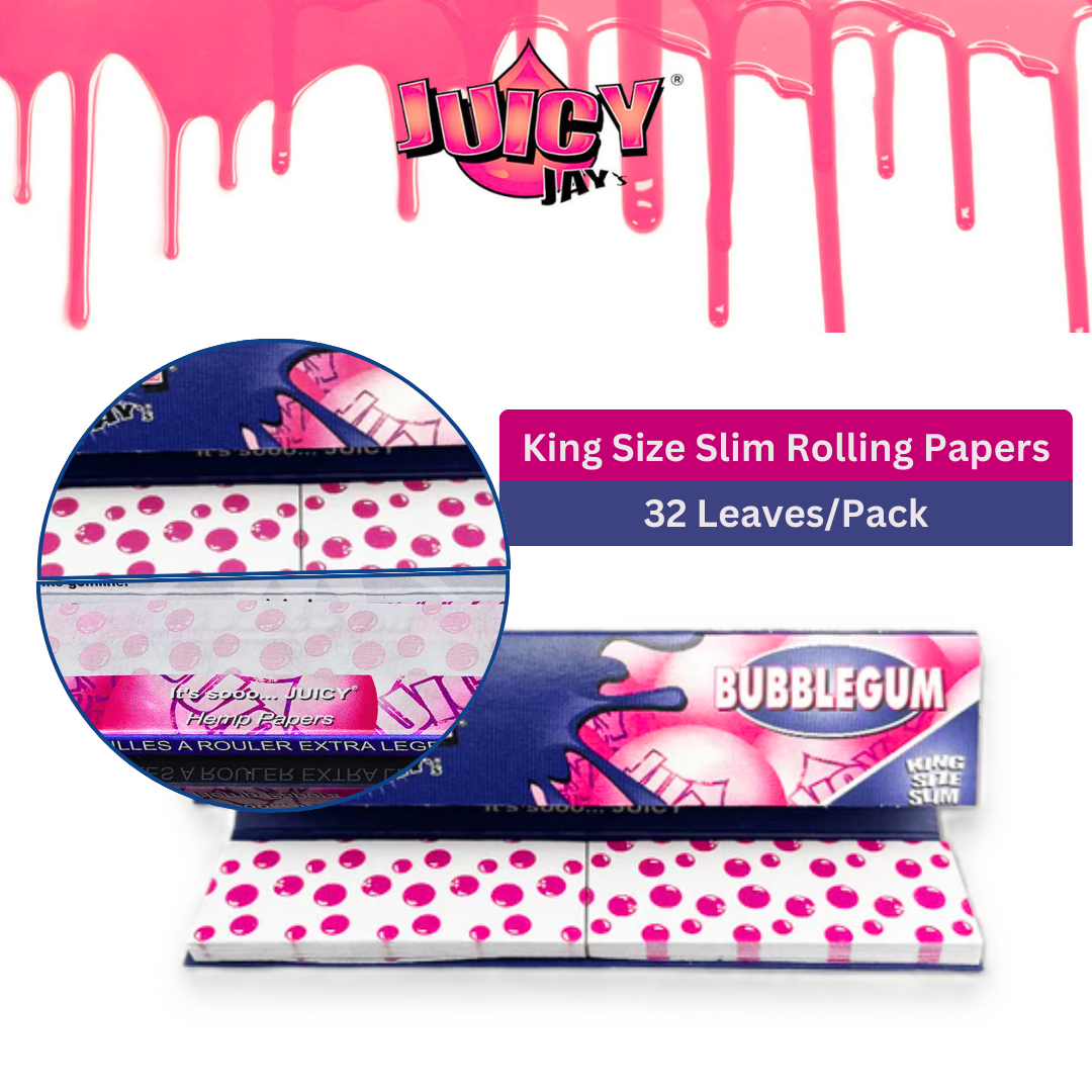 Juicy Jay’s Connoisseur King Size Rolling Papers & Tips- BUBBLE GUM