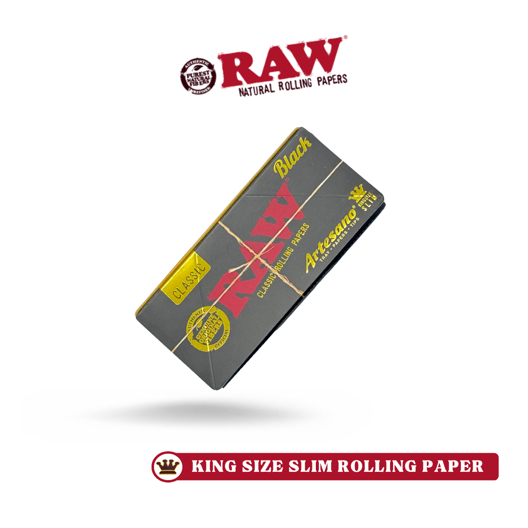 RAW Black Artesano King Size Slim Rolling Papers + Tips + Tray + Poker