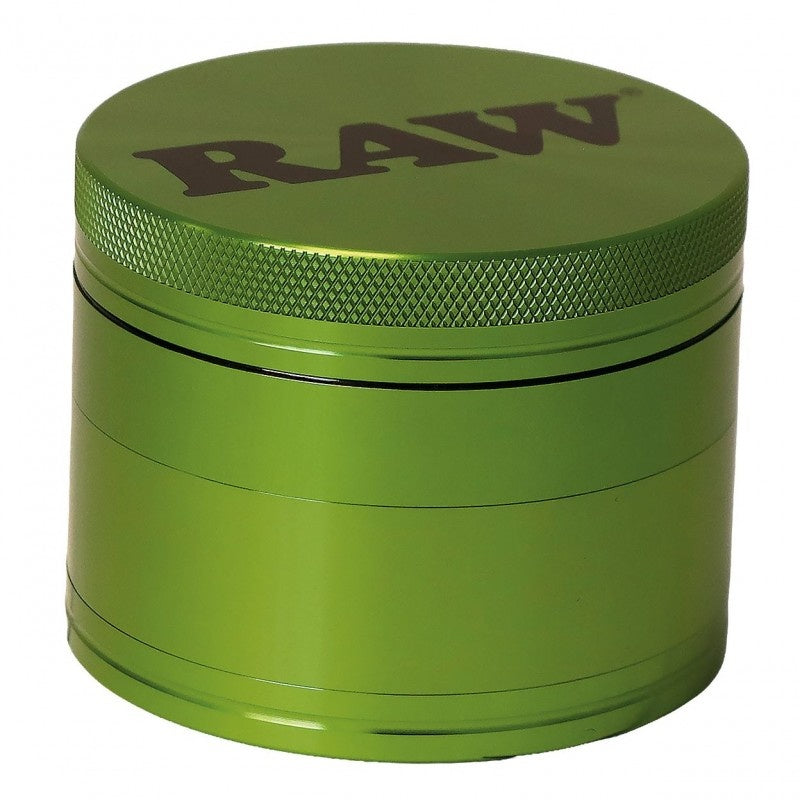 RAW Aluminium Grinder 56mm | 4-Part Metal Design with Precision Grinding Teeth, Mesh Screen & Bottom Collection Chamber | Textured Grip | Compact & Durable | Green