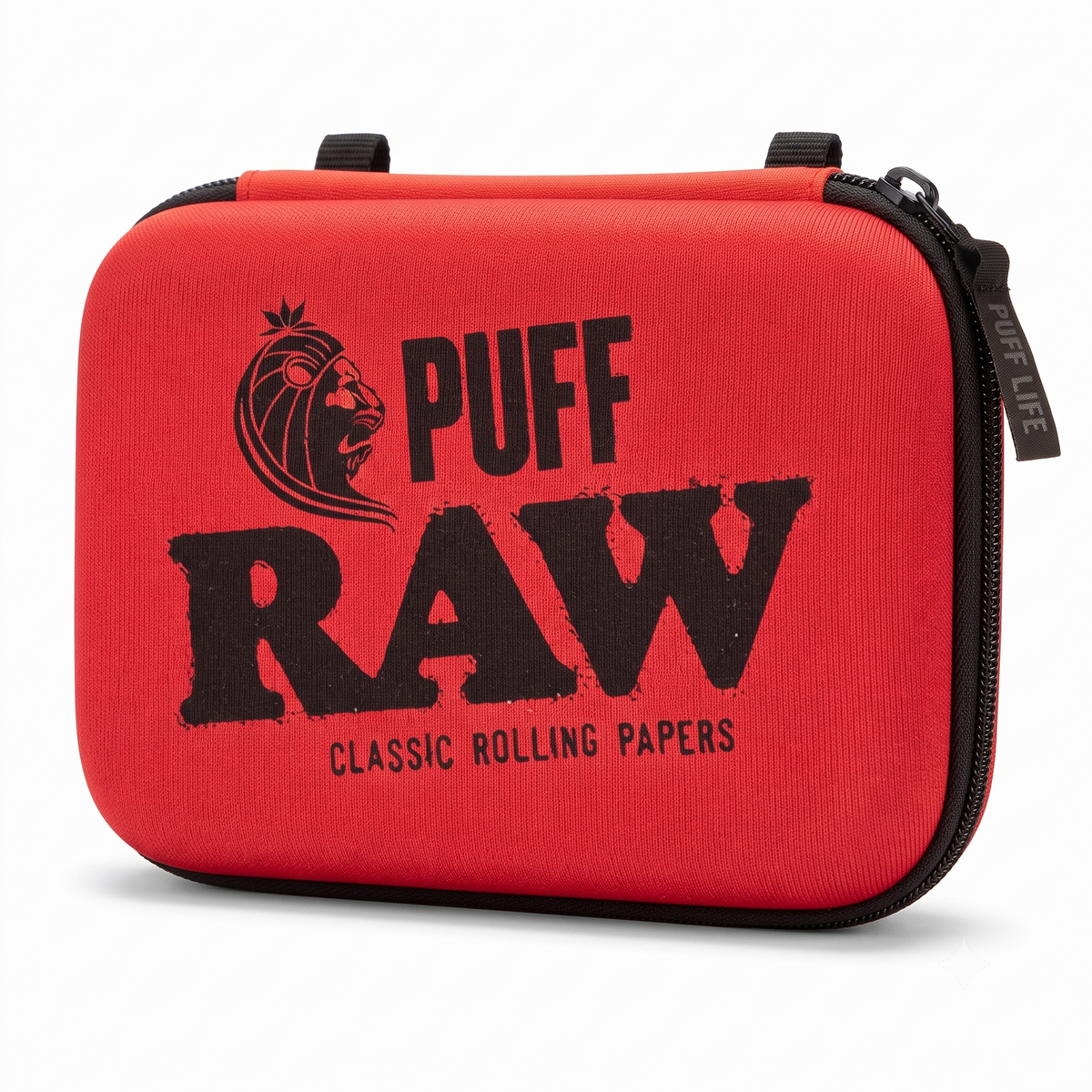 OutonTrip PUFF x RAW Classic Case Red & Black | Portable Hard Shell Storage Organizer with Carry Handle | Multi-Compartment Zipper Case with Adjustable Dividers, Mesh Pocket & Internal Organizer