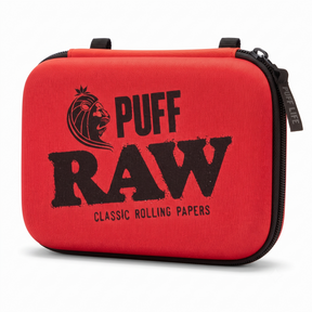 OutonTrip PUFF x RAW Classic Case Red & Black | Portable Hard Shell Storage Organizer with Carry Handle | Multi-Compartment Zipper Case with Adjustable Dividers, Mesh Pocket & Internal Organizer