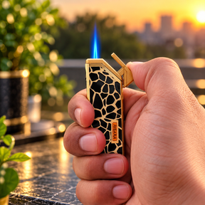 OutonTrip Premium Torch Jet Flame Lighter,Refillable , Golden Finish, Stylish Assorted Designs, Compact Portable Gas Lighter