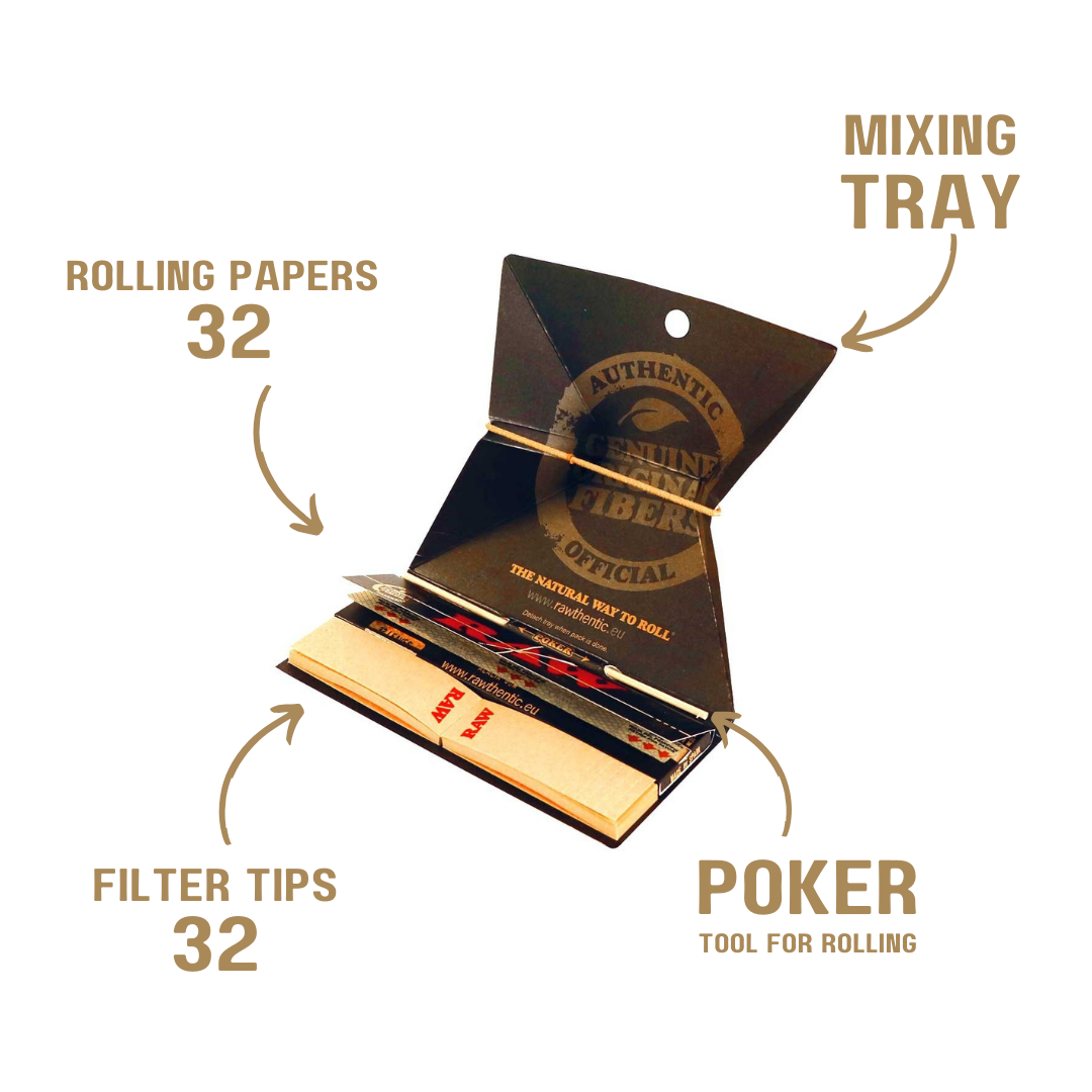 RAW Black Artesano King Size Slim Rolling Papers + Tips + Tray + Poker