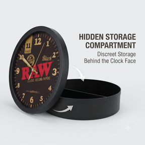 OutonTrip RAW Black Stash Clock | 2-in-1 Wall Clock with Hidden Storage Compartment | Decorative Round Clock with Concealed Organizer | RAW Classic Design