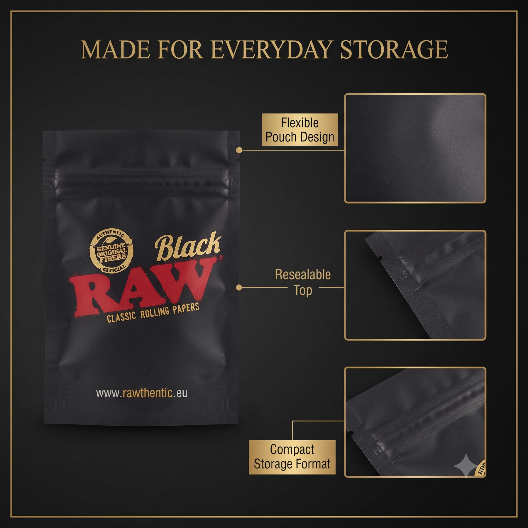RAW Black Storage Bags Medium 4 x 6 Inch |  Reusable Resealable Pouches | Odor-Resistant, Water-Tight & UV Blocking Storage Bags | Double-Zipper Seal | 102 x 152 mm