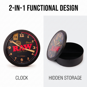 OutonTrip RAW Black Stash Clock | 2-in-1 Wall Clock with Hidden Storage Compartment | Decorative Round Clock with Concealed Organizer | RAW Classic Design