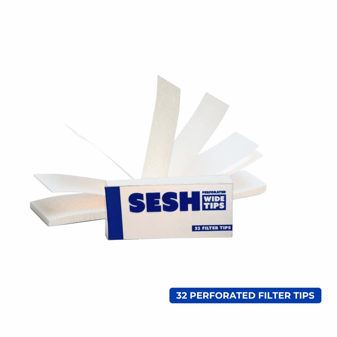 SESH King Size White Rolling Paper Combo with Roach Tips | 5 Booklets Papers + 5 Booklets Tips Bamboo Sheets