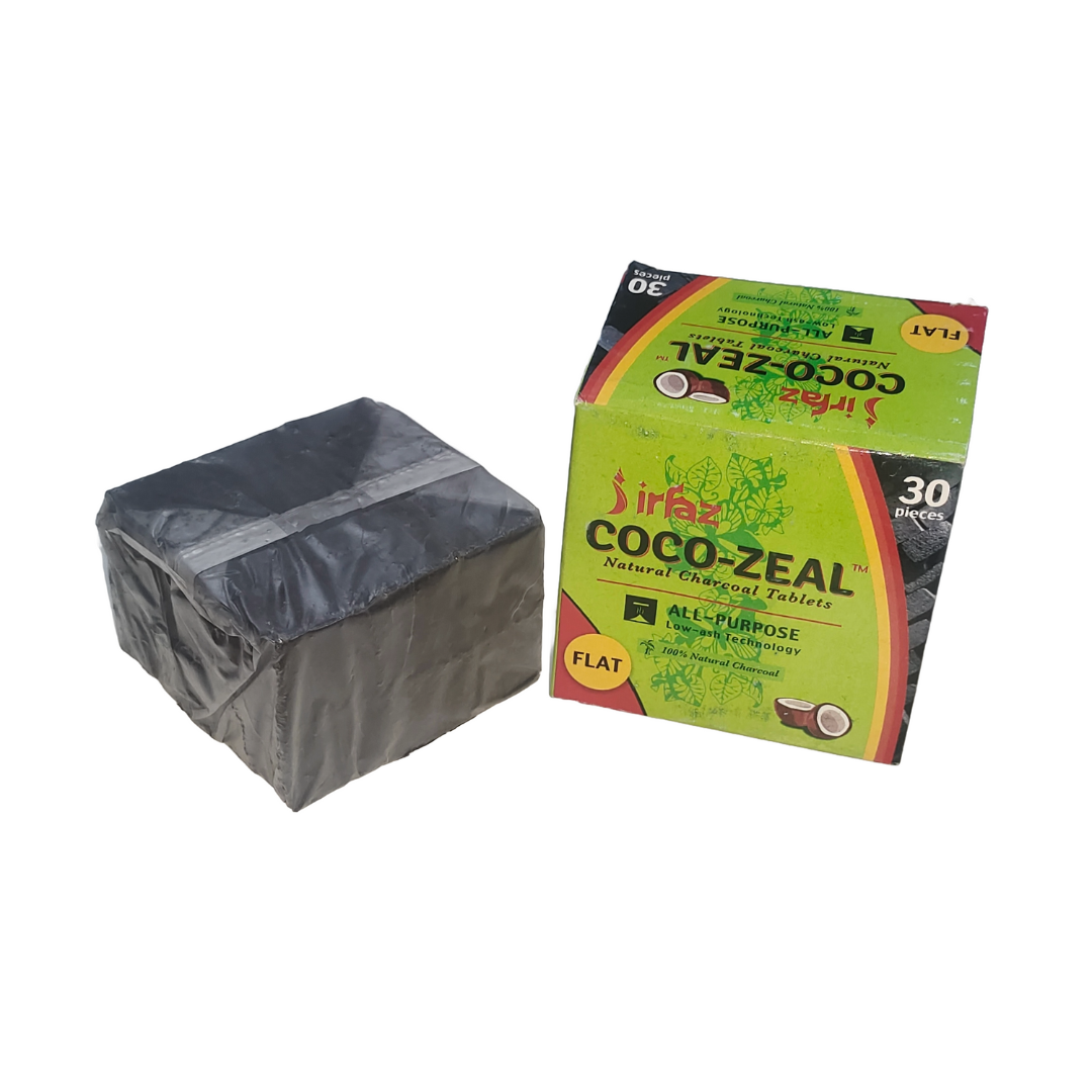 Irfaz Coconut Coal - 100% Natural Hookah Charcoal | 30 Pieces | Low Ash, Long-Lasting