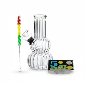 Outontrip 5 Inch Clear Glass Bong Ribbed Design with Cleaning Brush,Small Size
