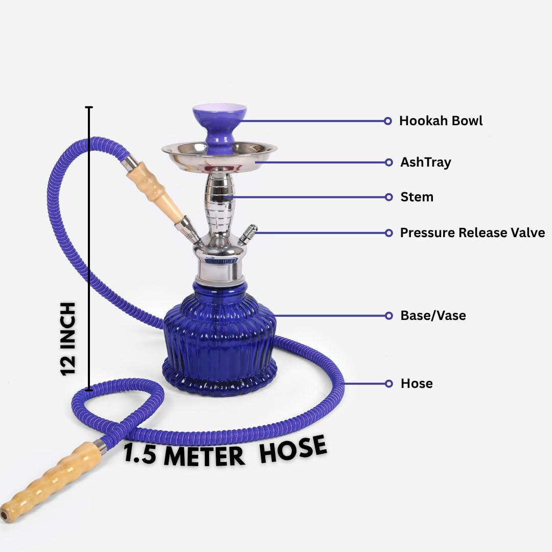OutonTrip 12 Inch Premium Glass Hookah Set with 1.5m Hose & Complete Kit Blue