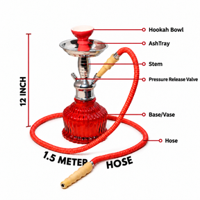 OutonTrip 12 Inch Premium Glass Hookah Set with 1.5m Hose & Complete Kit Red