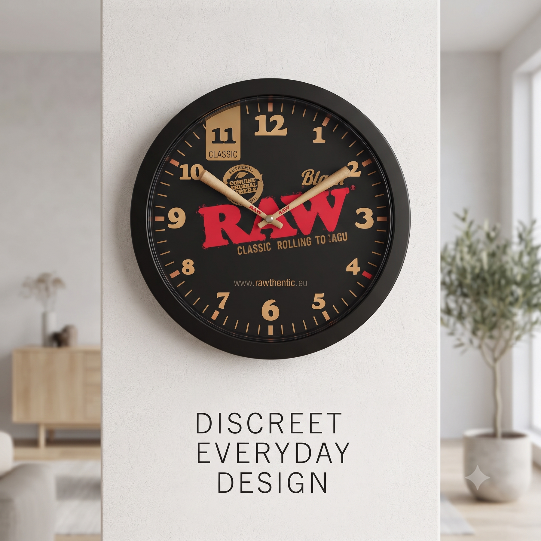OutonTrip RAW Black Stash Clock | 2-in-1 Wall Clock with Hidden Storage Compartment | Decorative Round Clock with Concealed Organizer | RAW Classic Design