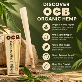 OCB Organic Hemp King Size Pre-Rolled Cones – 1 Pack (3 Pieces), Unbleached