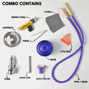 OutonTrip 12 Inch Premium Glass Hookah Set with 1.5m Hose & Complete Kit Blue