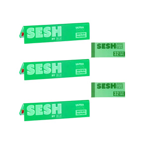 SESH Ultra Thin Brown Rolling Papers & Brown Wide Filter Tips Bundle