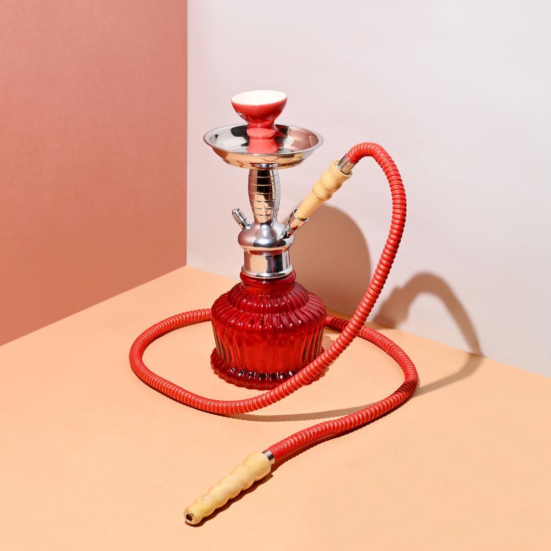 OutonTrip 12 Inch Premium Glass Hookah Set with 1.5m Hose & Complete Kit Red