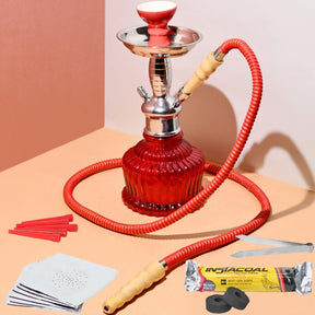 OutonTrip 12 Inch Premium Glass Hookah Set with 1.5m Hose & Complete Kit Red