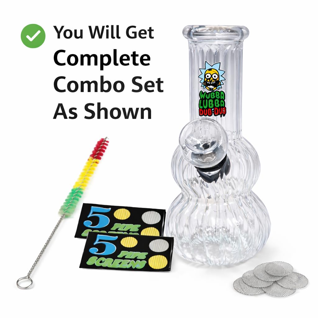 Outontrip 5 Inch Clear Glass Bong Ribbed Design with Cleaning Brush,Small Size