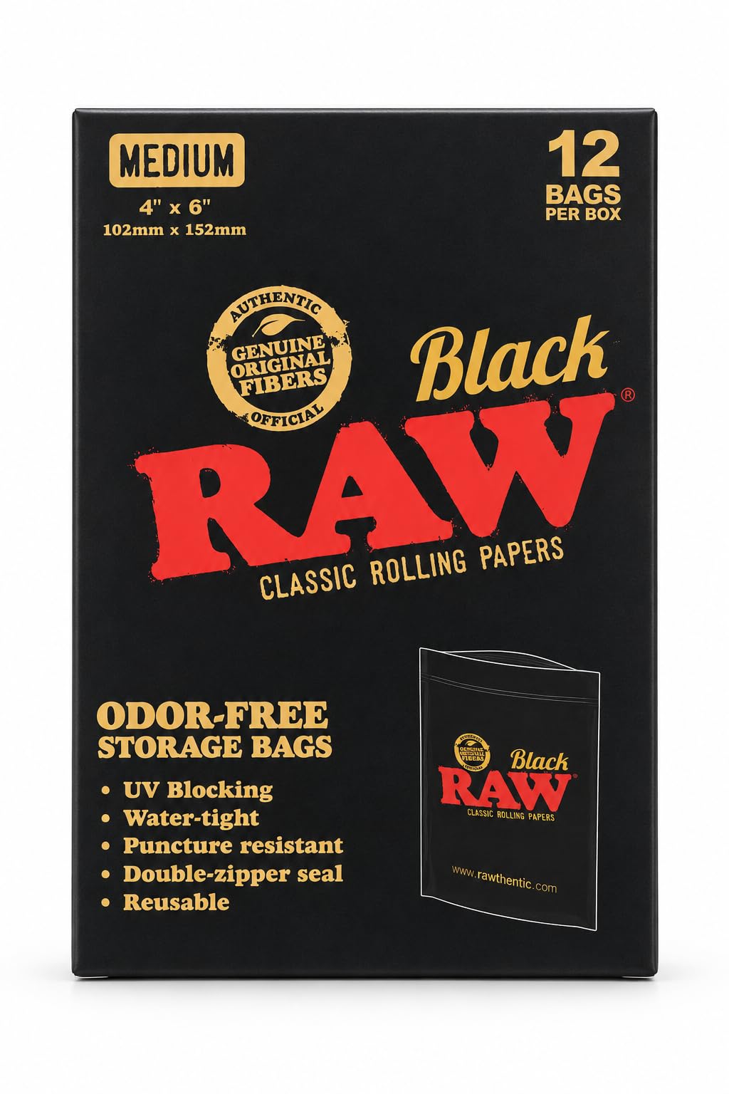 RAW Black Storage Pouch Medium | Reusable Zip Lock Pouch |152 x 102 mm