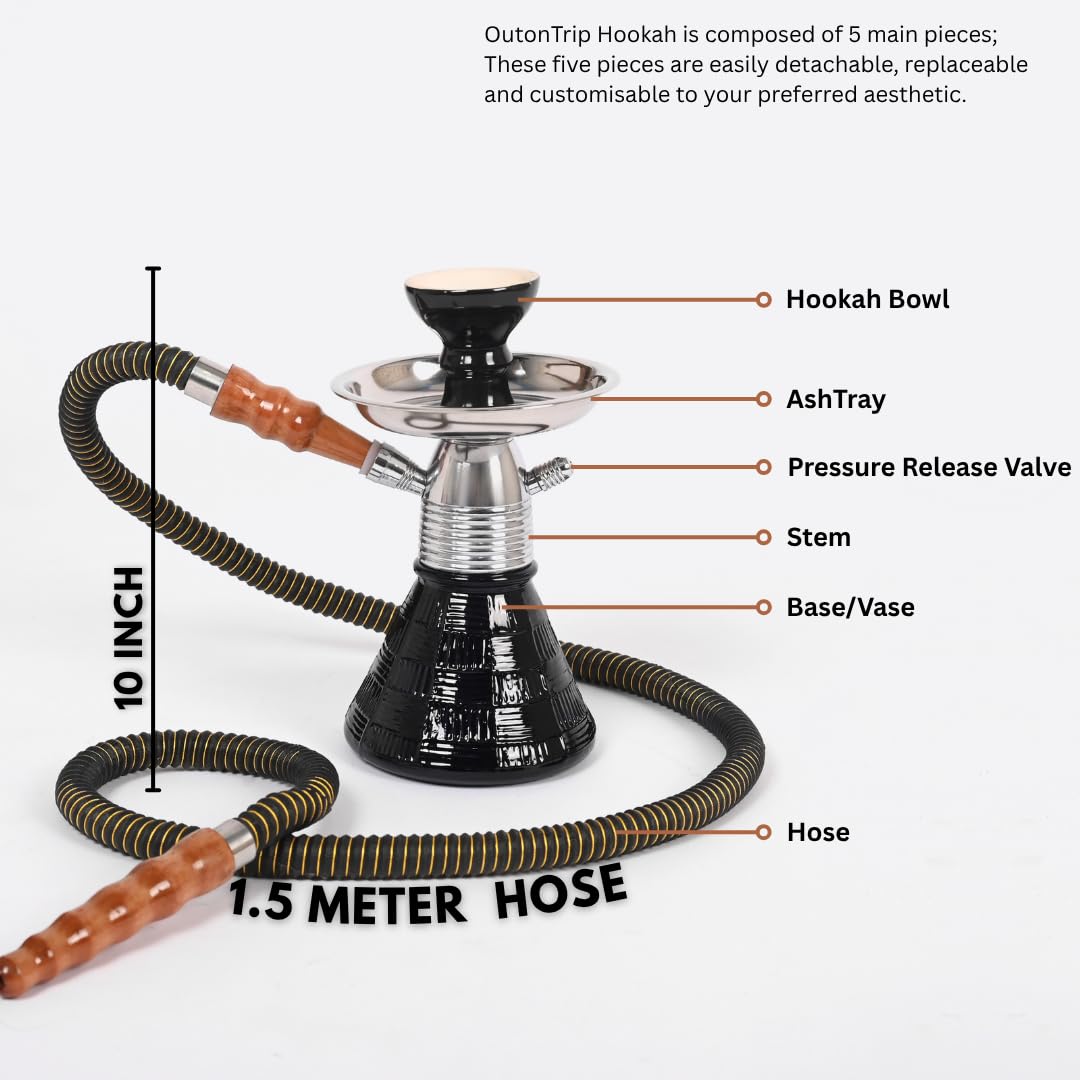 OutonTrip 10 Inch Portable Hookah Set with Hose, Bowl, Charcoal & Tongs Assorted color