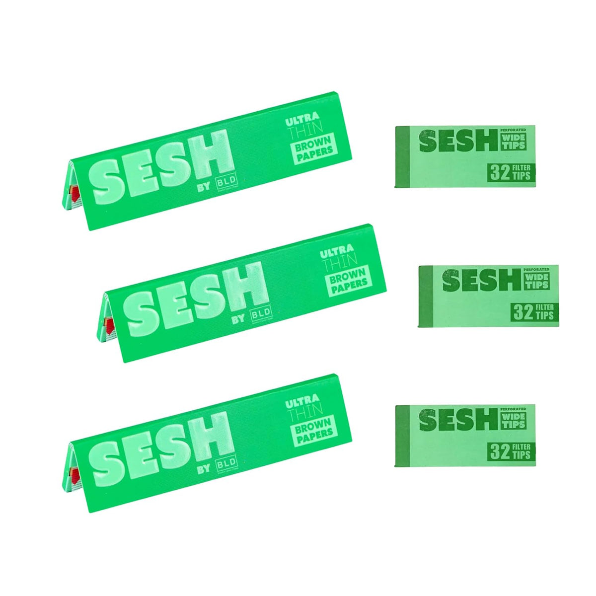 SESH Ultra Thin Brown Rolling Papers & Brown Wide Filter Tips Bundle