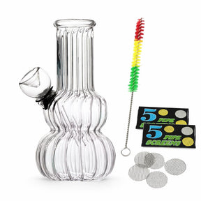 Outontrip 5 Inch Clear Glass Bong Ribbed Design with Cleaning Brush,Small Size